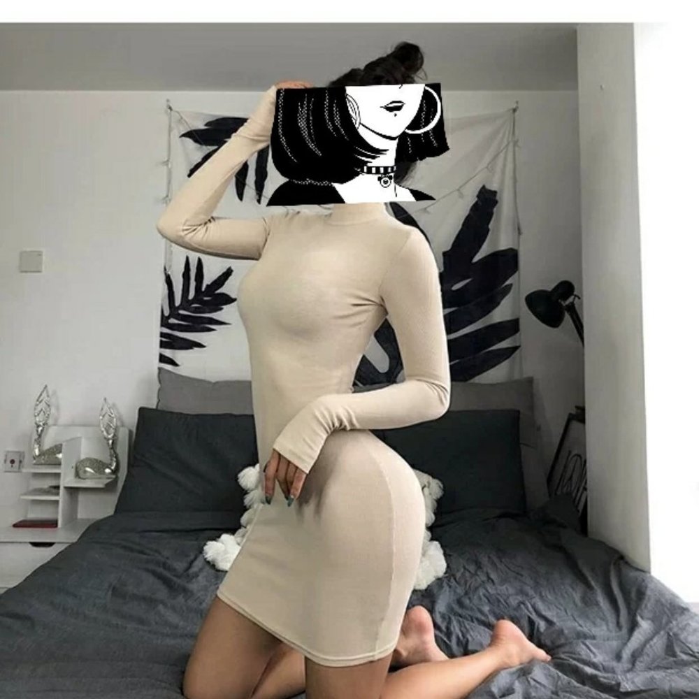 Beige Long Sleve Tank Dress